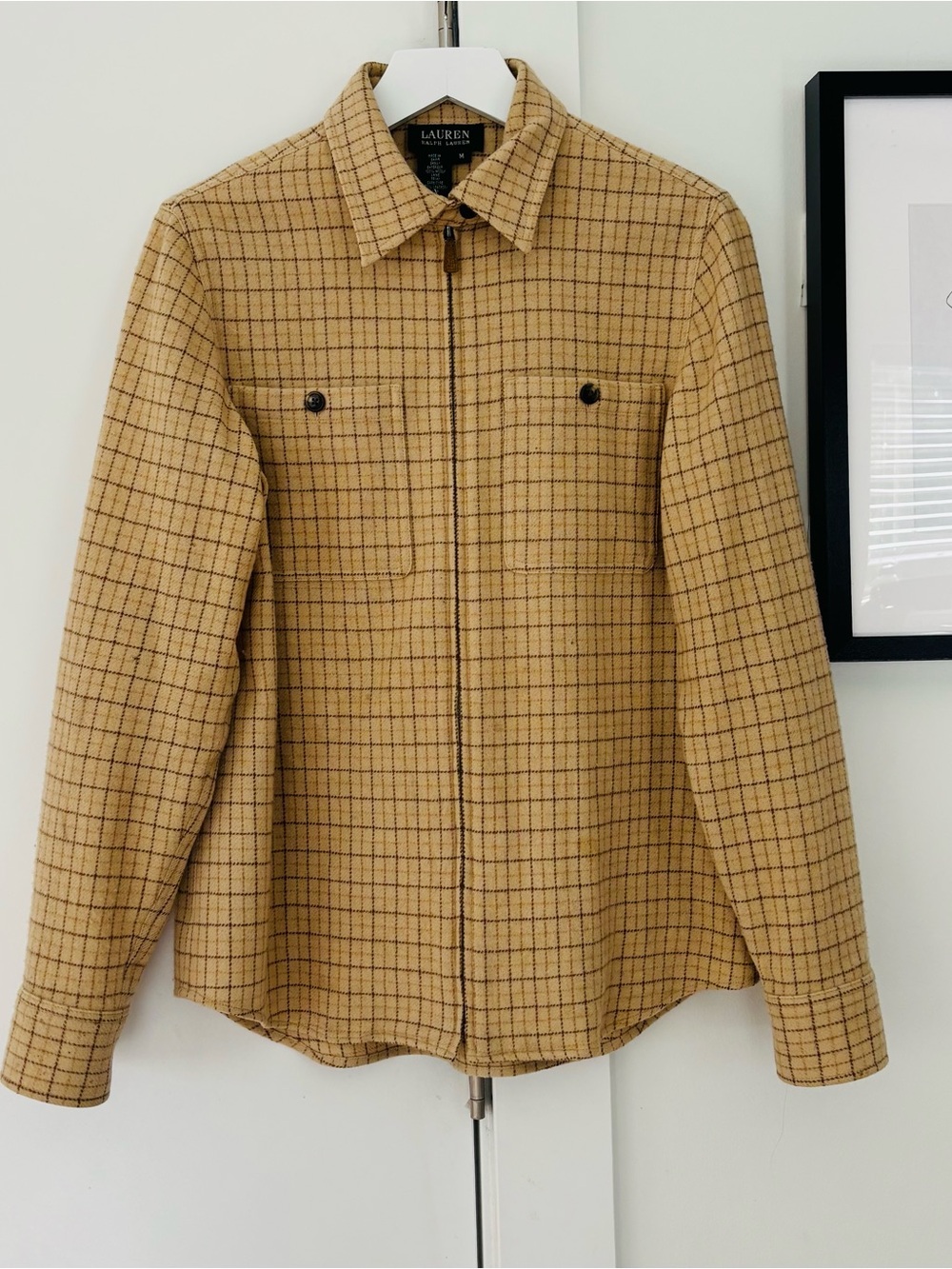 Ralph Lauren Wool full zip shirt jacket women's with leather elbow patches MED
